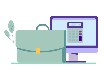 A Computer Monitor a Calculator and a Briefcase Graphic